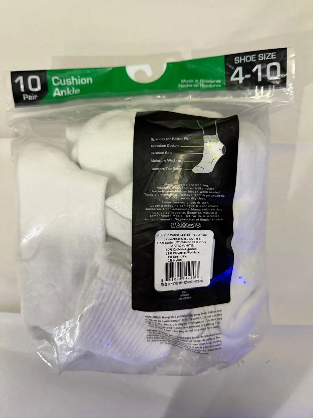 Athletic Works White Cushion Ankle Socks - Pack